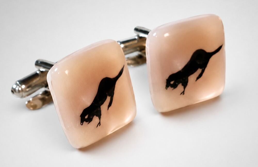Pink Lucite Badger‎ 1960s Vintage Cuffllinks / Cuff Links- Mid-century cl-